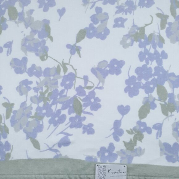 Kassafina Bath Towel Set Velour Purple Flowers Floral Green Border - Picture 2 of 3